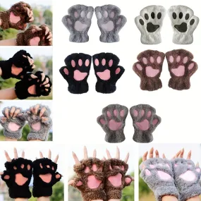 Cozy Cat Paw Fingerless Gloves - Warm, Touchscreen-Compatible, Non-Slip & Embroidered for Casual Chic