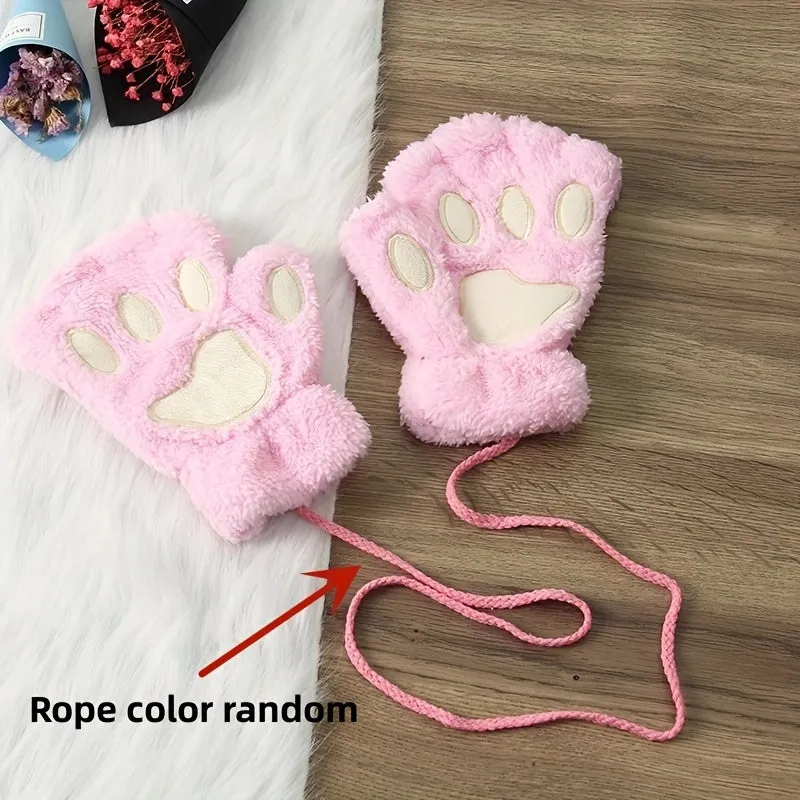 Cozy Cat Paw Fingerless Gloves - Warm, Touchscreen-Compatible, Non-Slip & Embroidered for Casual Chic