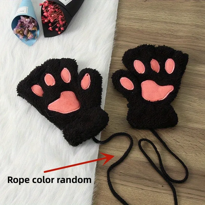 Cozy Cat Paw Fingerless Gloves - Warm, Touchscreen-Compatible, Non-Slip & Embroidered for Casual Chic