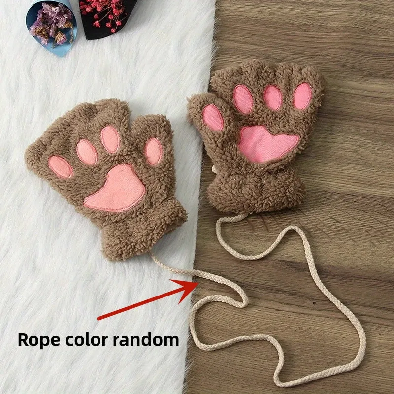 Cozy Cat Paw Fingerless Gloves - Warm, Touchscreen-Compatible, Non-Slip & Embroidered for Casual Chic