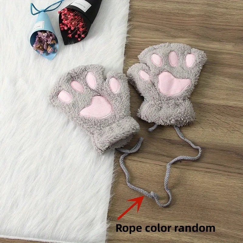 Cozy Cat Paw Fingerless Gloves - Warm, Touchscreen-Compatible, Non-Slip & Embroidered for Casual Chic