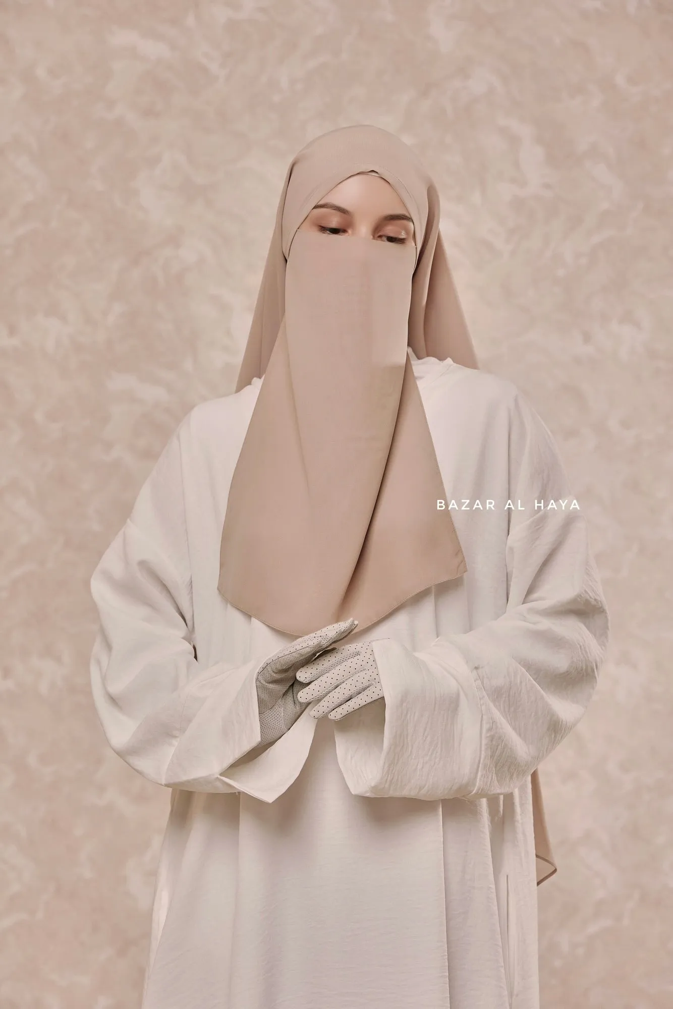 Creme Beige Two Layered Snap Scarf, Khimar, Cape - Super Soft - 3 in 1