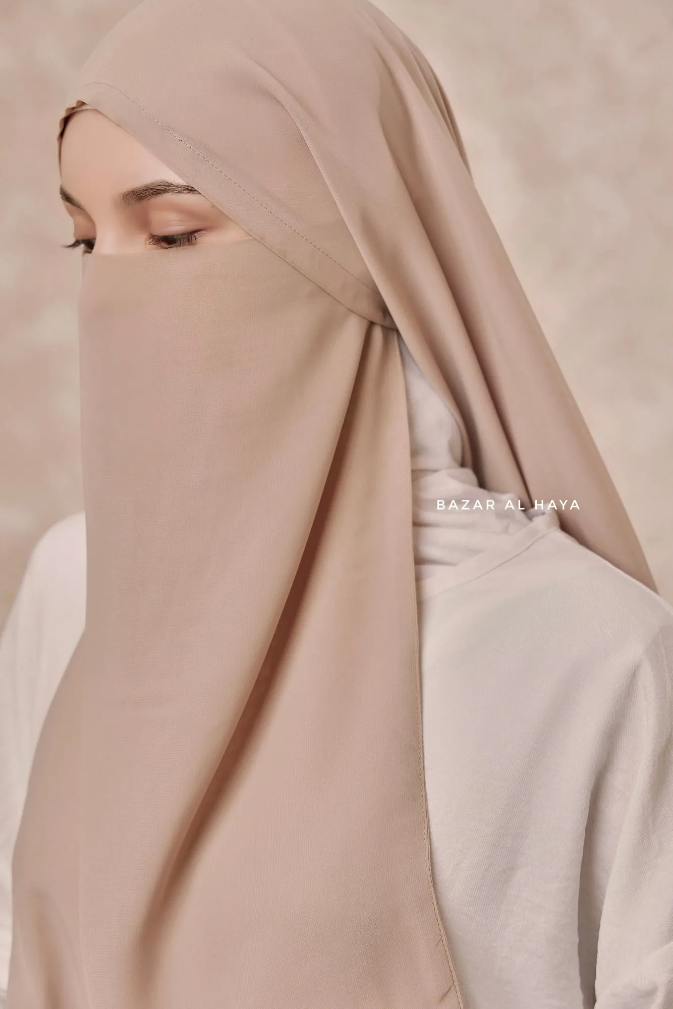 Creme Beige Two Layered Snap Scarf, Khimar, Cape - Super Soft - 3 in 1