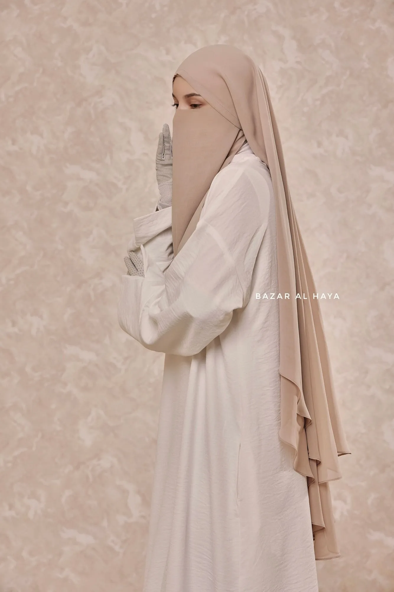 Creme Beige Two Layered Snap Scarf, Khimar, Cape - Super Soft - 3 in 1