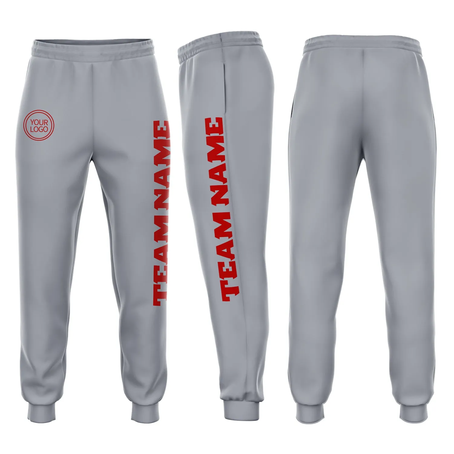 Custom Gray Red Fleece Jogger Sweatpants