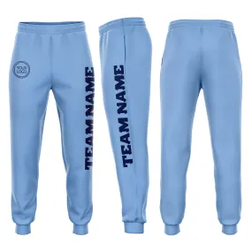 Custom Light Blue Navy Fleece Jogger Sweatpants