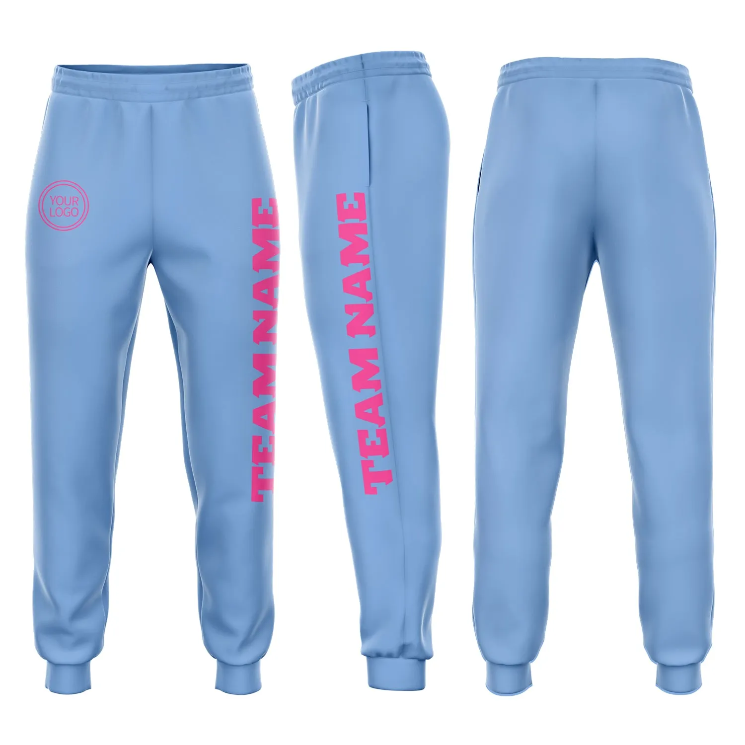 Custom Light Blue Pink Fleece Jogger Sweatpants