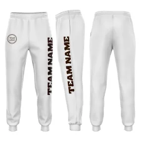 Custom White Brown Fleece Jogger Sweatpants