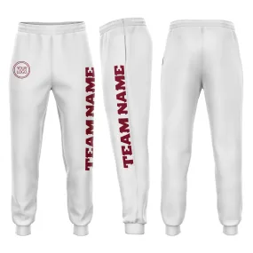 Custom White Crimson Fleece Jogger Sweatpants