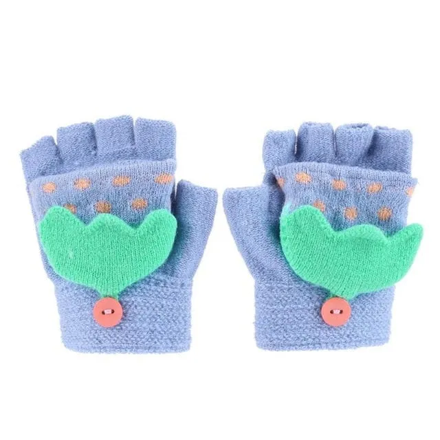 Cute Children Boys Girls Knitted Gloves Winter Autumn Warm Elastic Cartoon Print Gloves Hand Wear Gloves Accessories