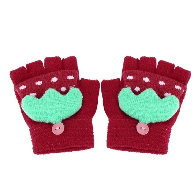 Cute Children Boys Girls Knitted Gloves Winter Autumn Warm Elastic Cartoon Print Gloves Hand Wear Gloves Accessories