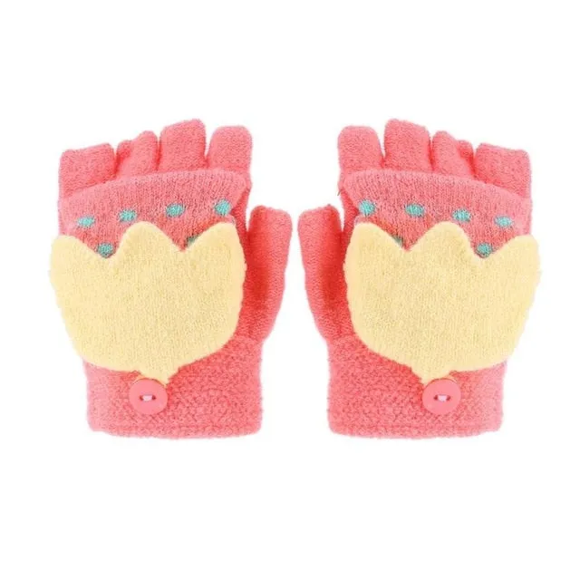 Cute Children Boys Girls Knitted Gloves Winter Autumn Warm Elastic Cartoon Print Gloves Hand Wear Gloves Accessories