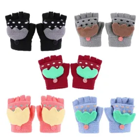 Cute Children Boys Girls Knitted Gloves Winter Autumn Warm Elastic Cartoon Print Gloves Hand Wear Gloves Accessories