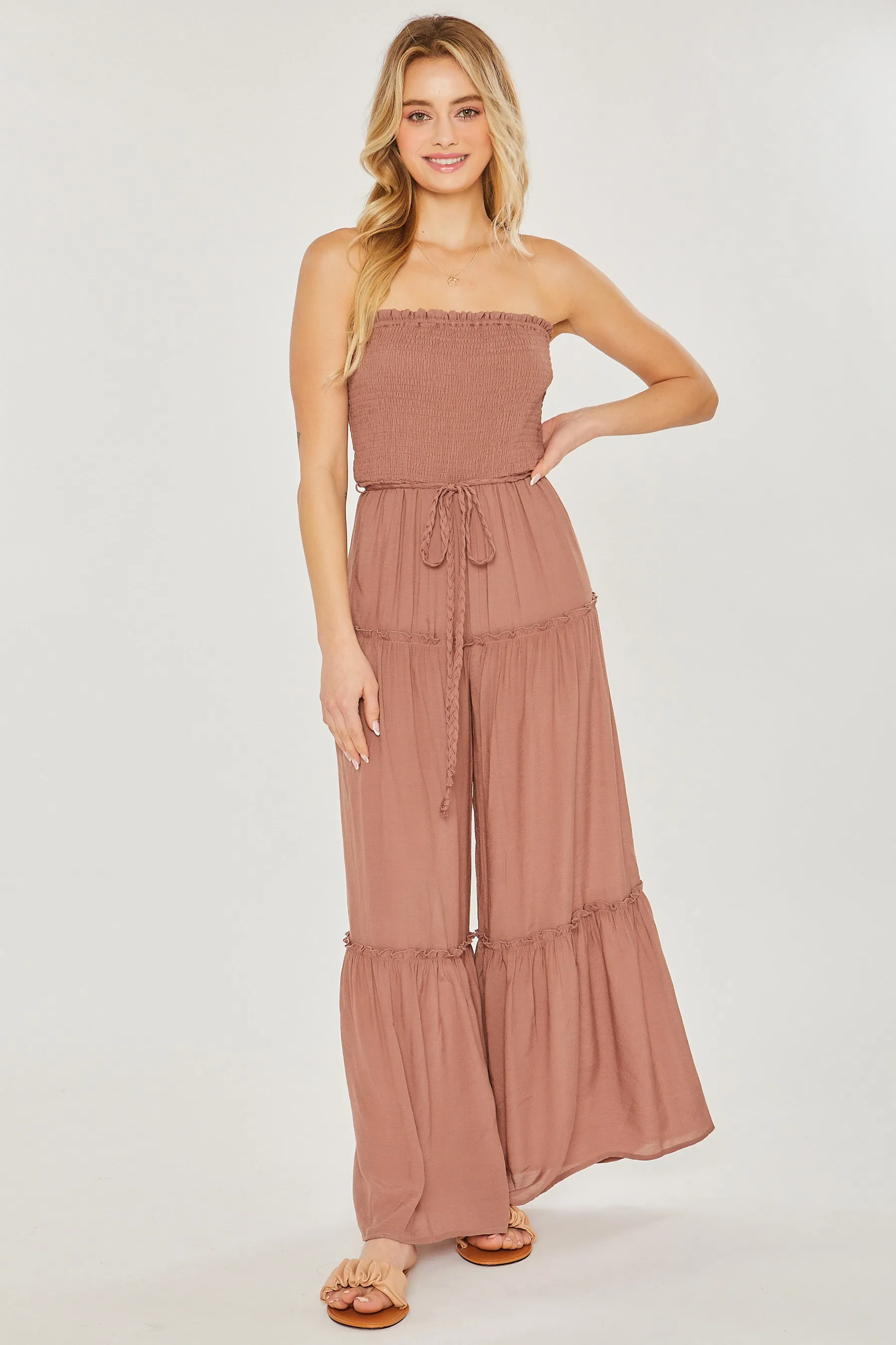 Dainty Sleeveless Smocked Ruffle Jumpsuit- 4 colors - Ships from The US