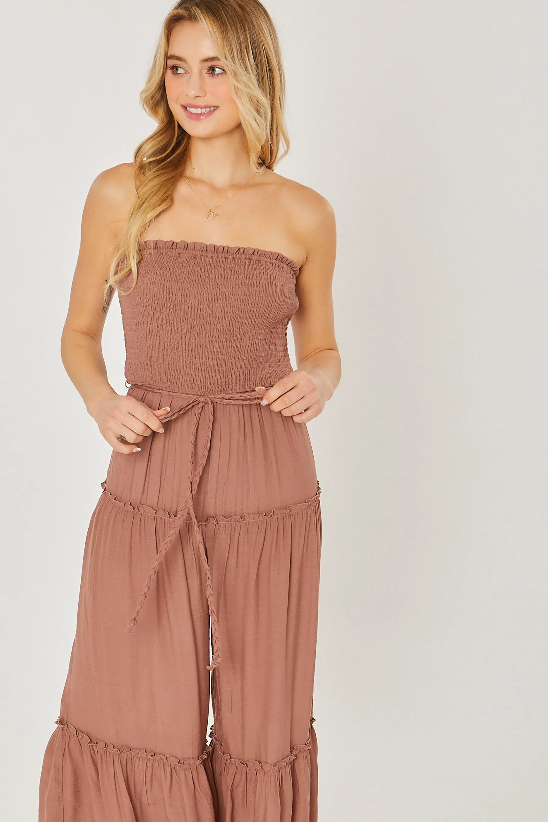 Dainty Sleeveless Smocked Ruffle Jumpsuit- 4 colors - Ships from The US