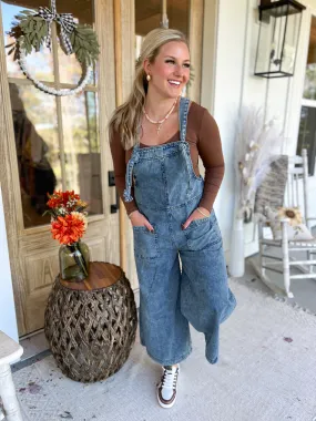 Damon Wide Leg Stone Washed Denim Jumpsuit [S-3X] *FINAL SALE*