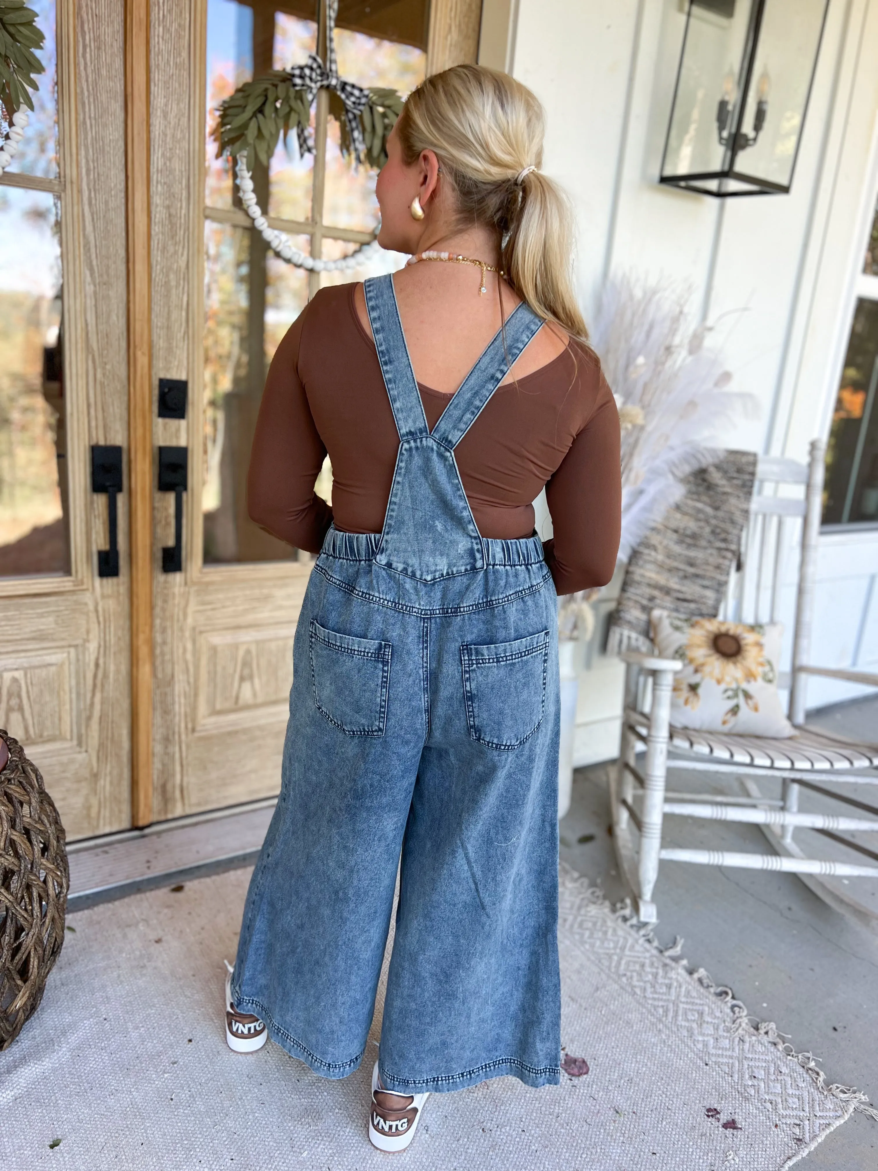 Damon Wide Leg Stone Washed Denim Jumpsuit [S-3X] *FINAL SALE*