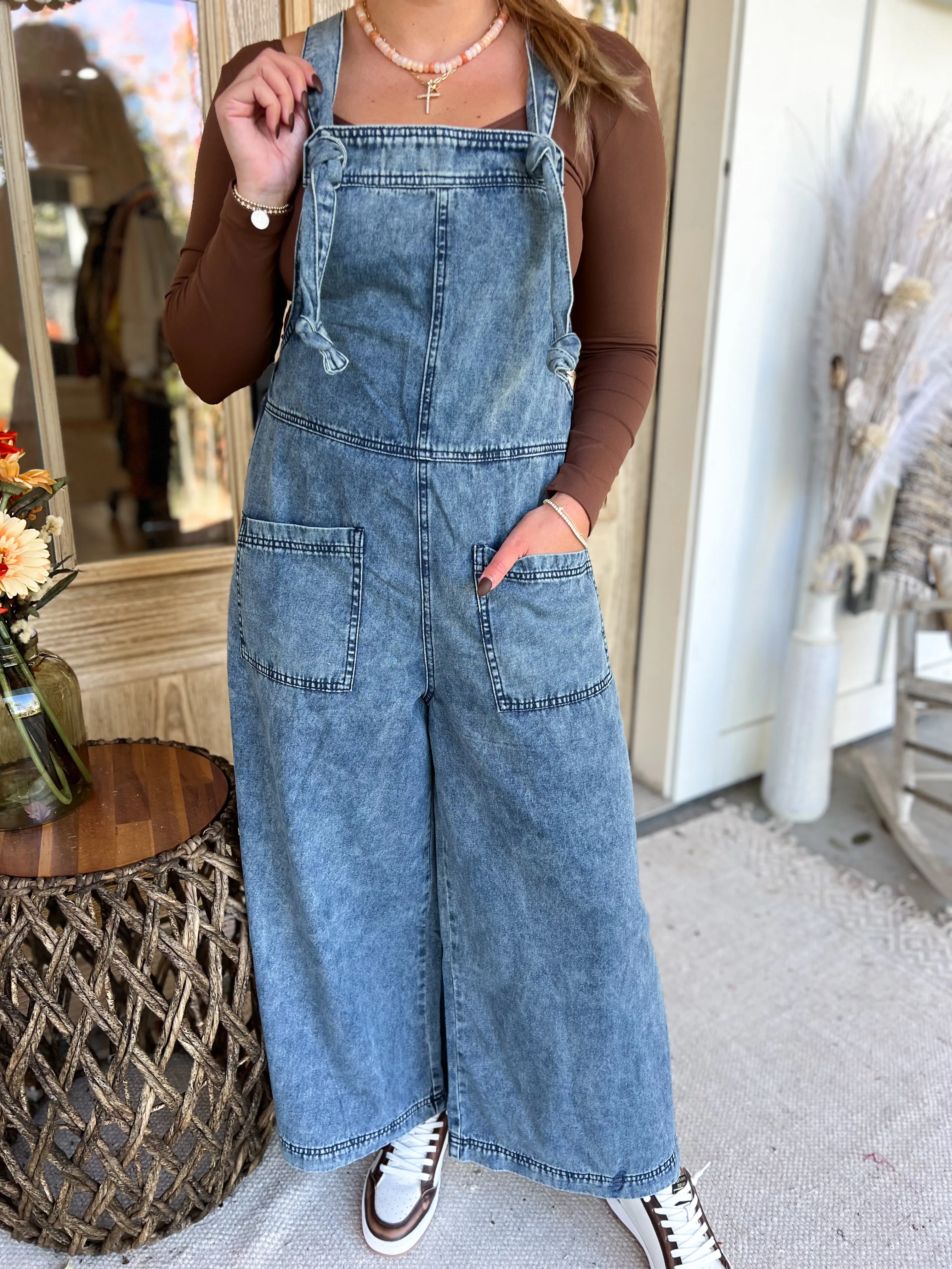 Damon Wide Leg Stone Washed Denim Jumpsuit [S-3X] *FINAL SALE*