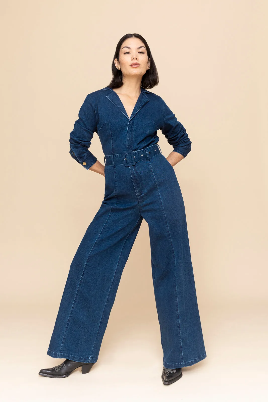 Denim Belted Jumpsuit (Final Sale)