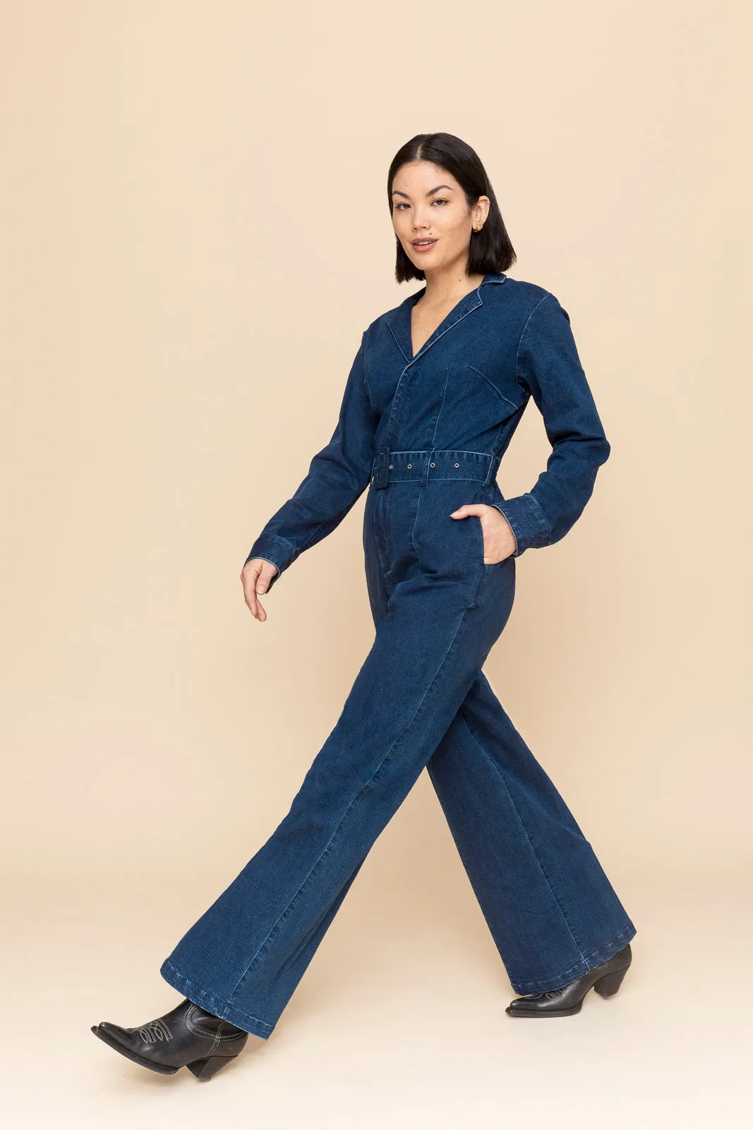 Denim Belted Jumpsuit (Final Sale)