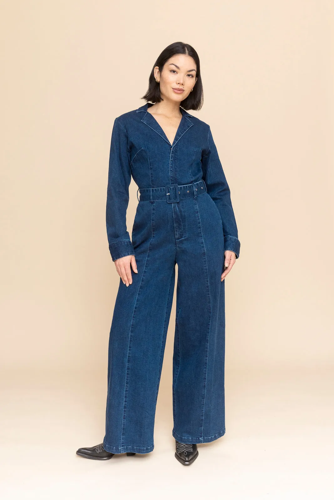 Denim Belted Jumpsuit (Final Sale)