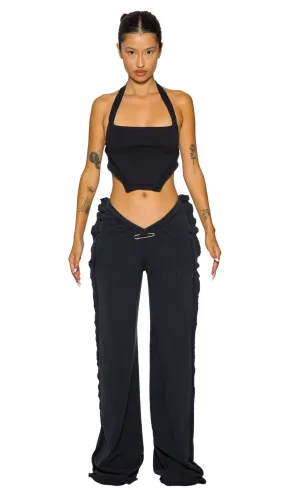 DOUBLE V OPEN SEAM SWEATPANTS IN BLACK TERRY