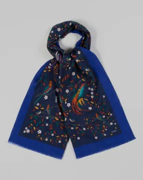 Drake's Birds Of Paradise Print Wool Scarf / Navy