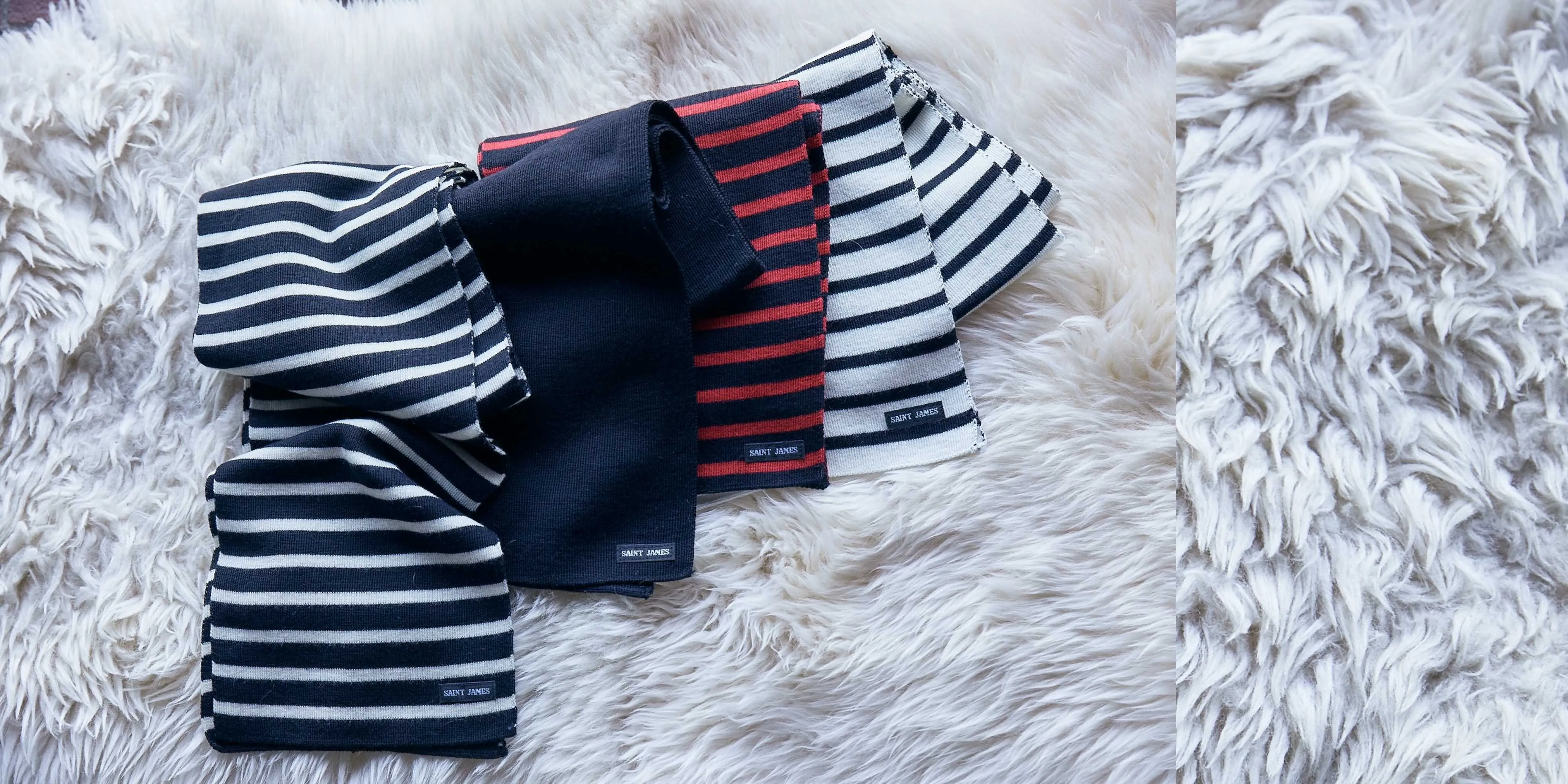 DUGUAY - Striped Scarf in Comfortable Wool Blend (NAVY / RED)