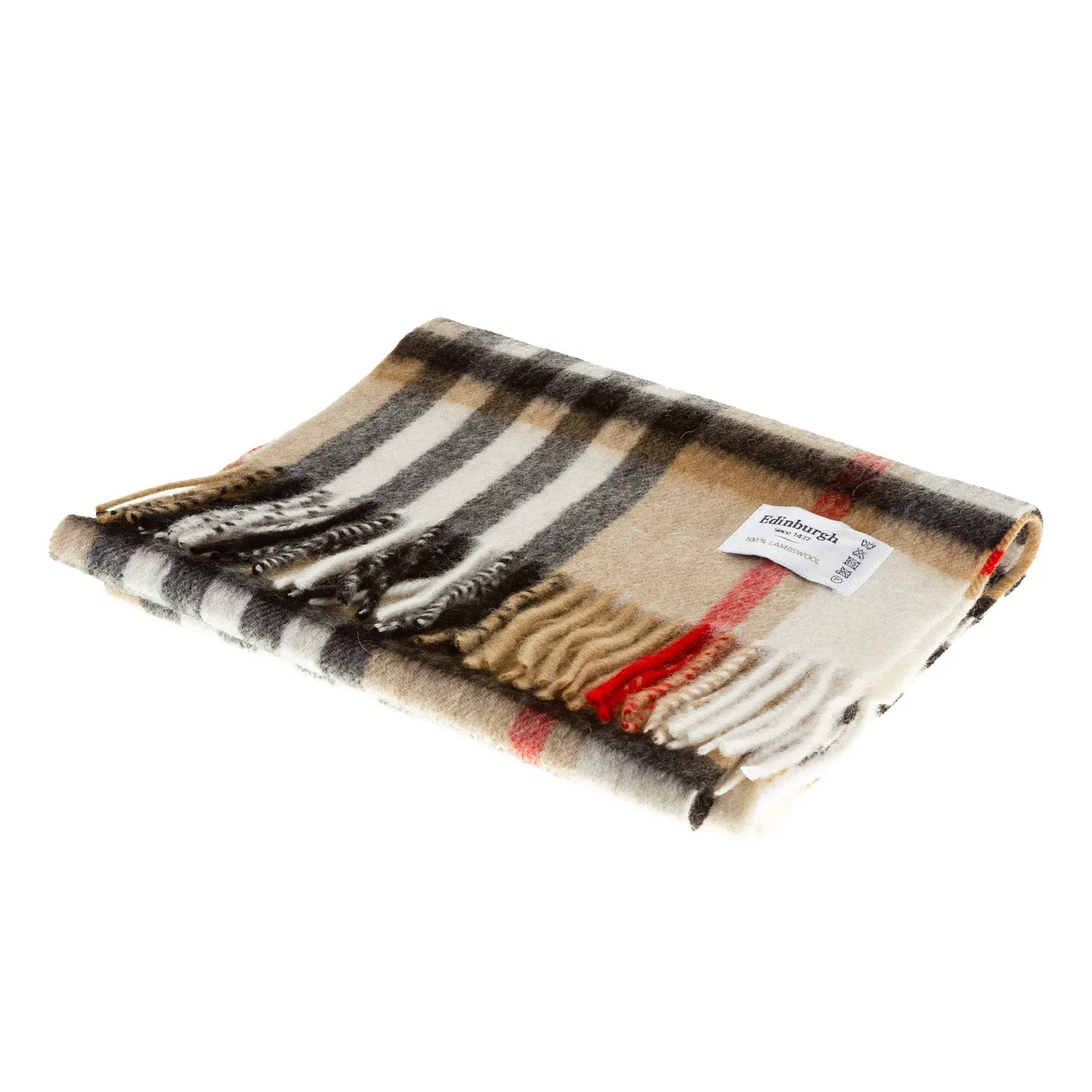 Edinburgh Lambswool Scarf Chequer Camel And Grey (24538)