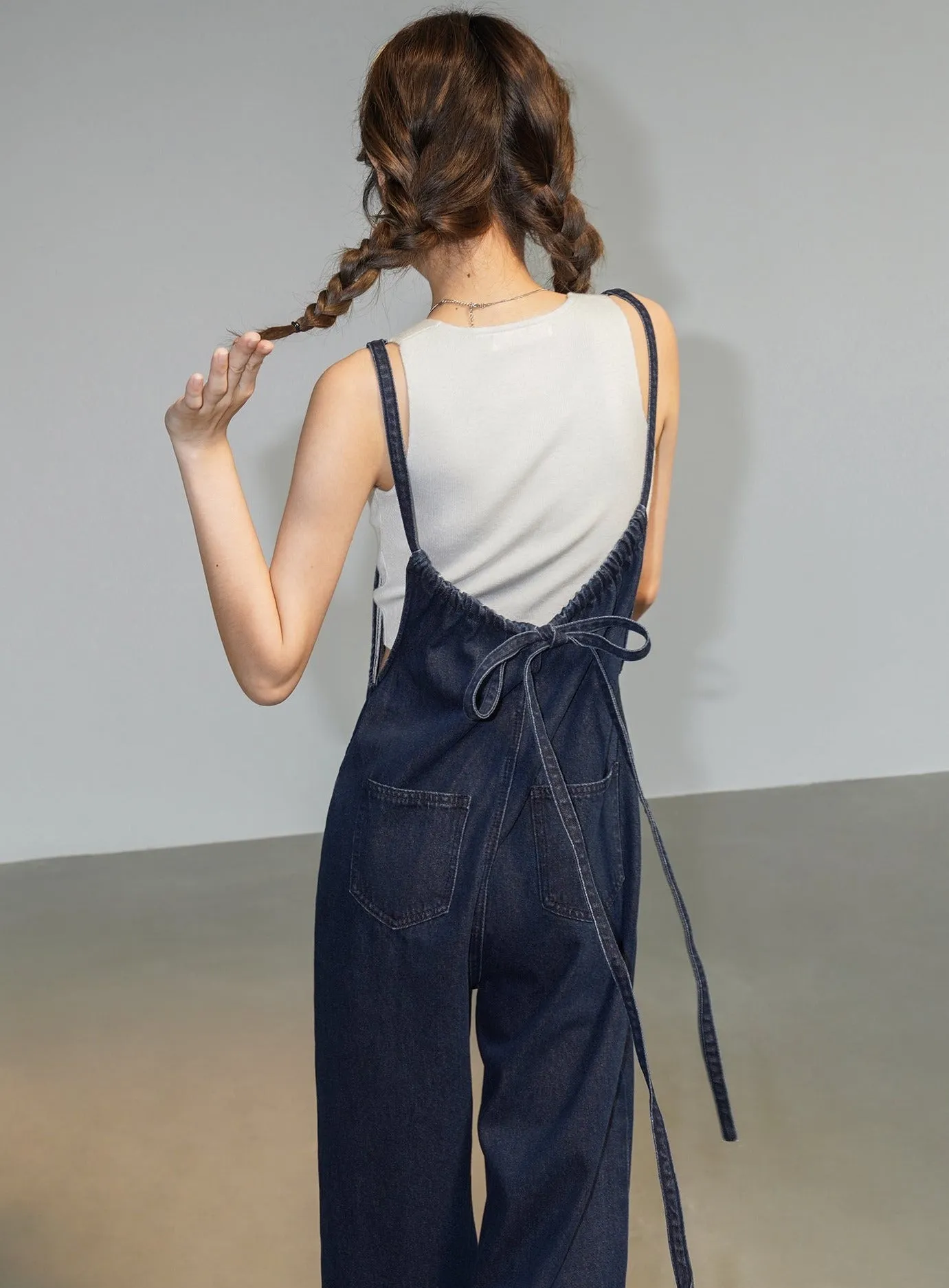 EIGHTHMONTH women's denim jumpsuit summer thin section design sense loose wide leg straight pants