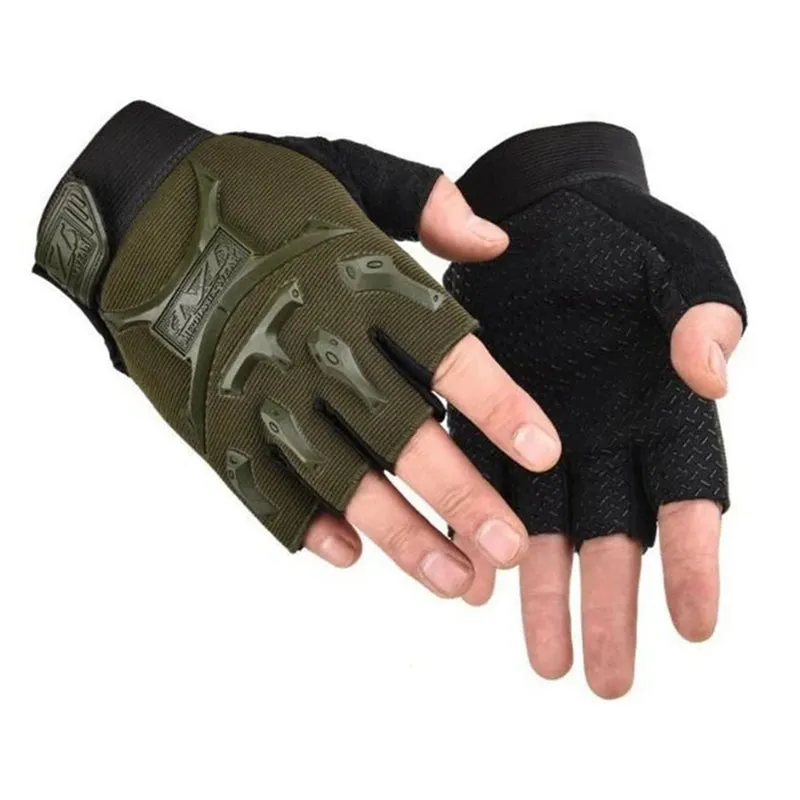 Elastic Non-Slip Half Finger Gloves for Kids, Outdoor Riding, Tactical Camouflage Military Mittens, Children Cycling Gloves