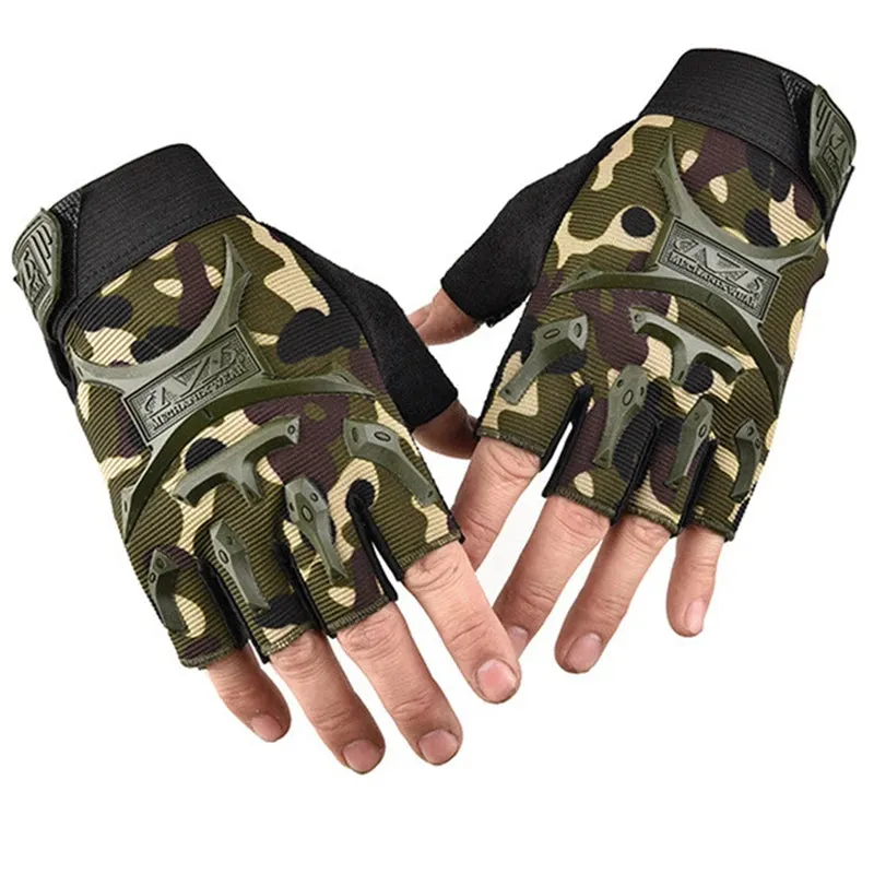 Elastic Non-Slip Half Finger Gloves for Kids, Outdoor Riding, Tactical Camouflage Military Mittens, Children Cycling Gloves