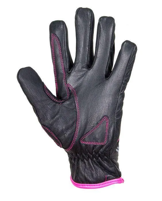 Embroidered Pink Heart Graphic Naked Leather Gloves, GLZ106-EBL1-PINK-DL