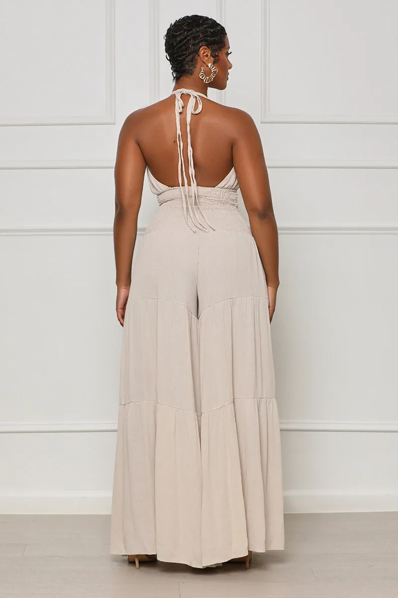 Enough Games Halter Jumpsuit (Taupe)- FINAL SALE