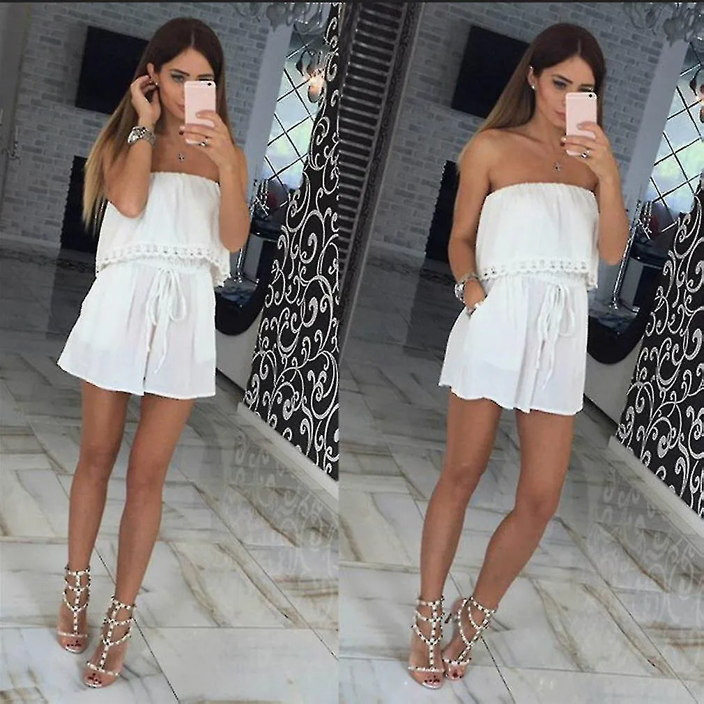 European Fashion Women Jumpsuit Summer Sexy Solid Color Strapless Jumpsuit