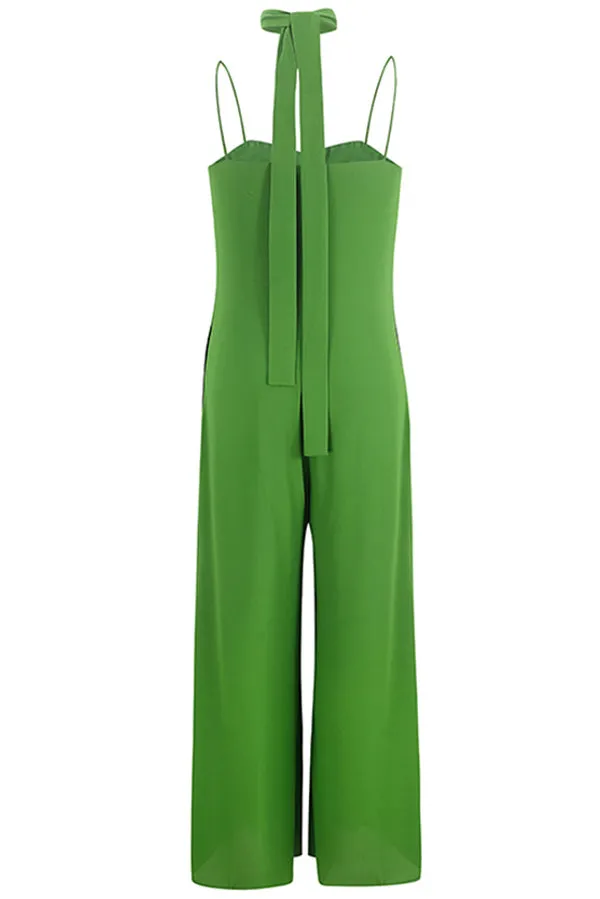 Fashion Green High Waist Spaghetti Straps Women Jumpsuit