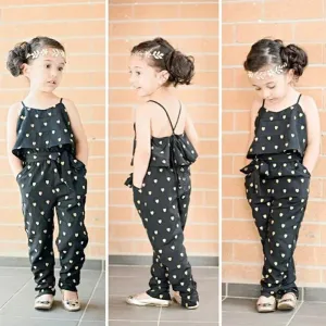 Fashion Summer Kids Girls Clothing Sets Cotton Sleeveless Polka Dot Strap Girls Jumpsuit Clothes Sets Outfits Children Suits