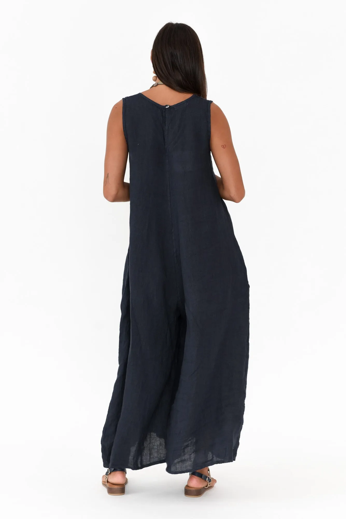 Fay Navy Linen Jumpsuit