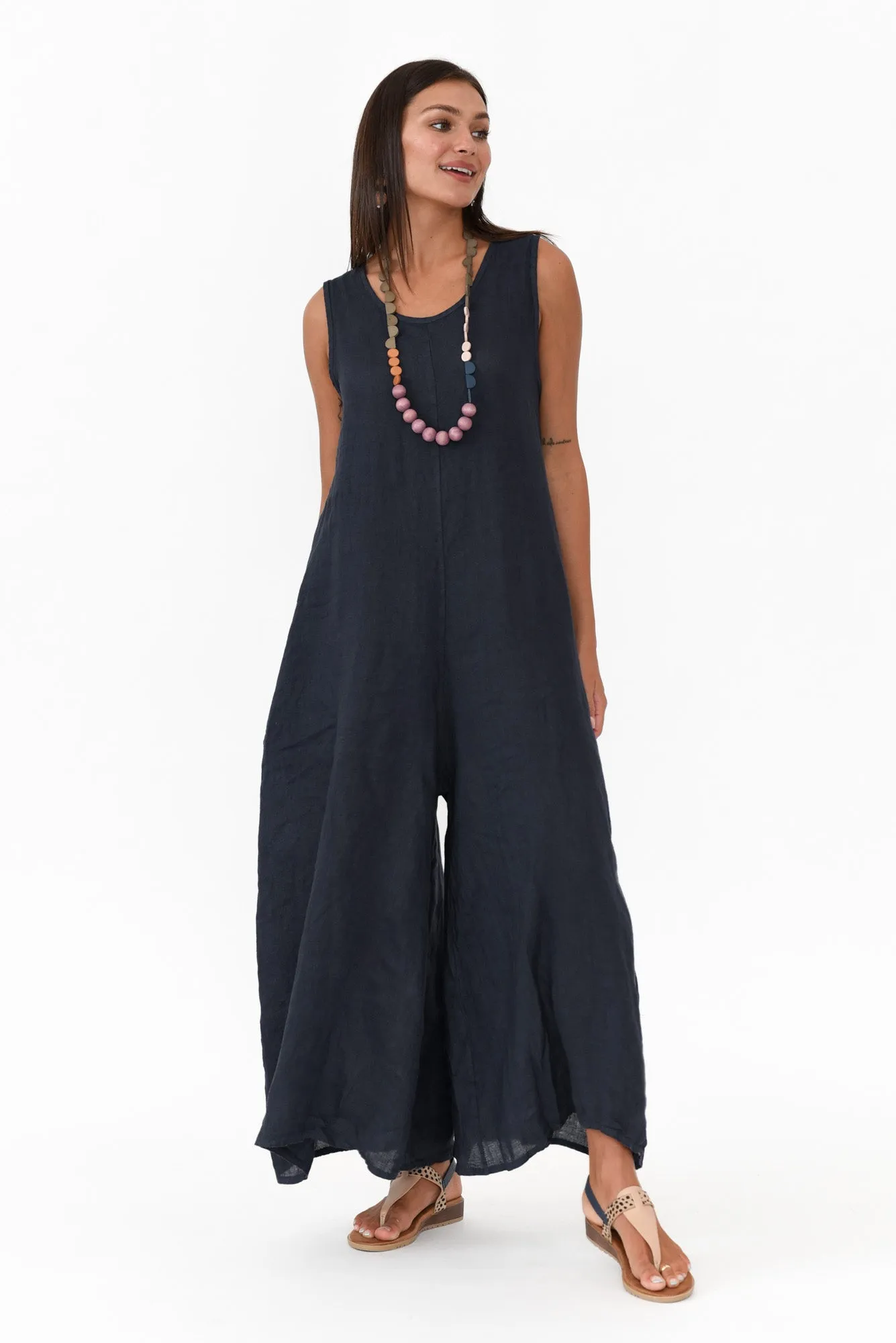 Fay Navy Linen Jumpsuit