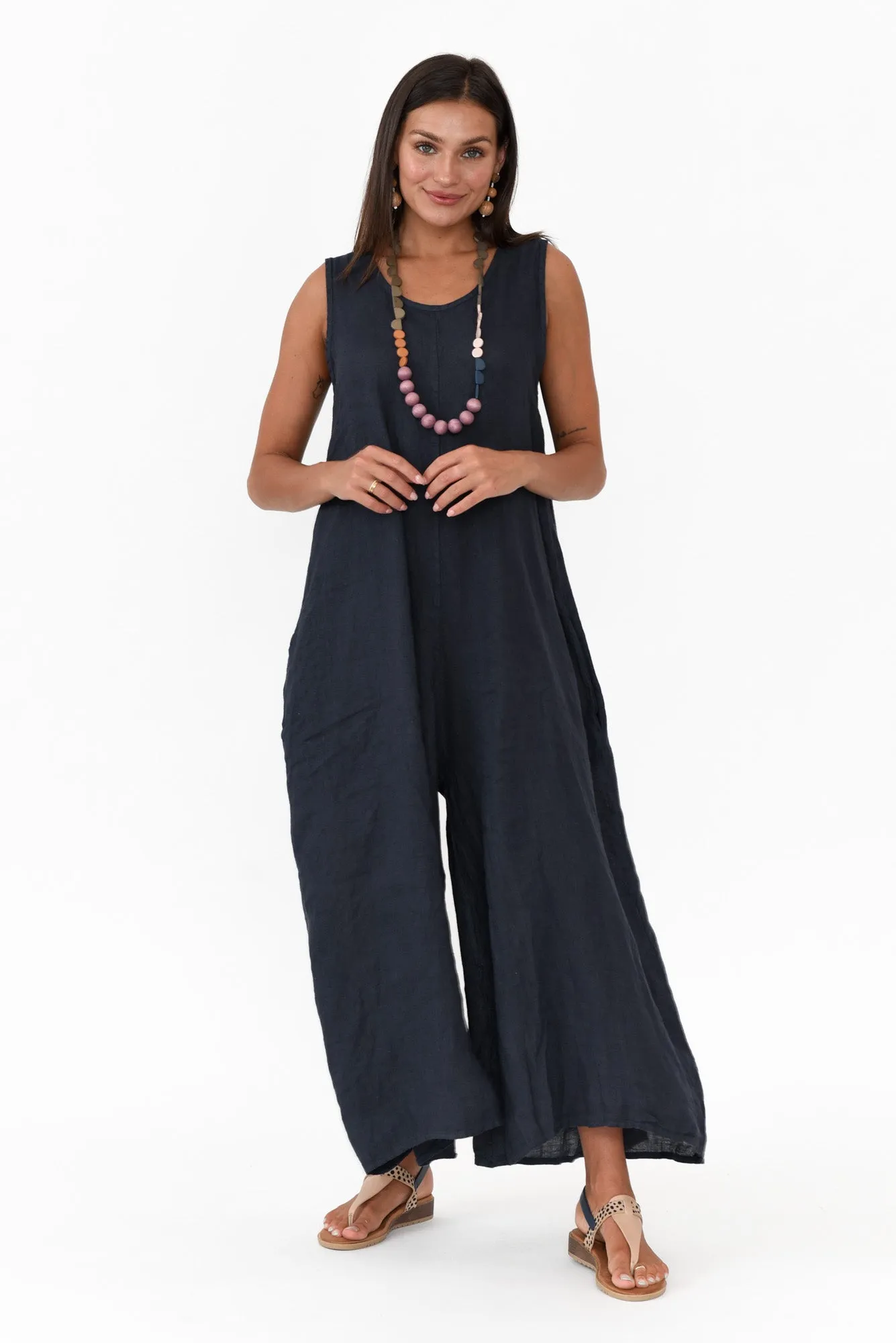 Fay Navy Linen Jumpsuit