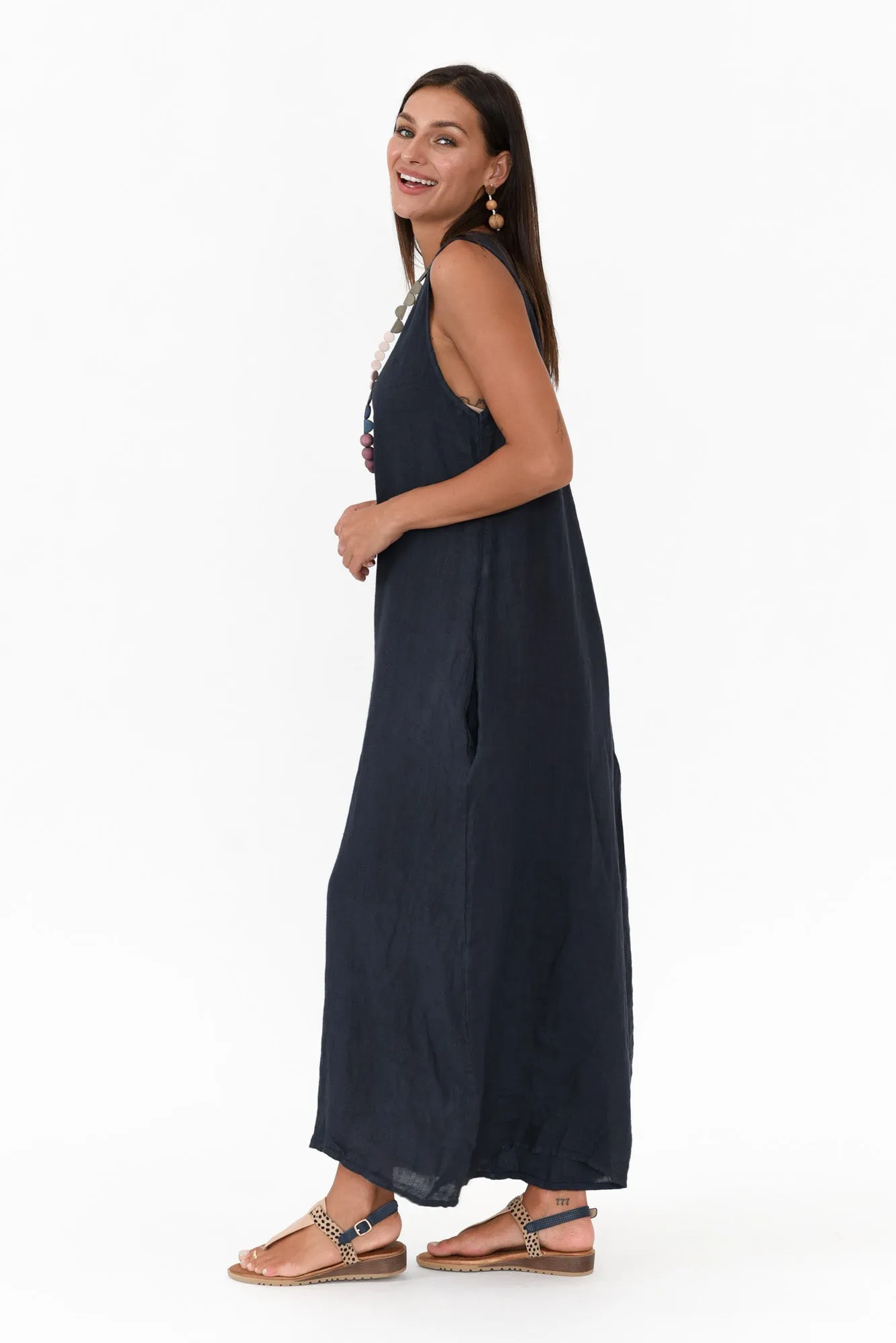 Fay Navy Linen Jumpsuit