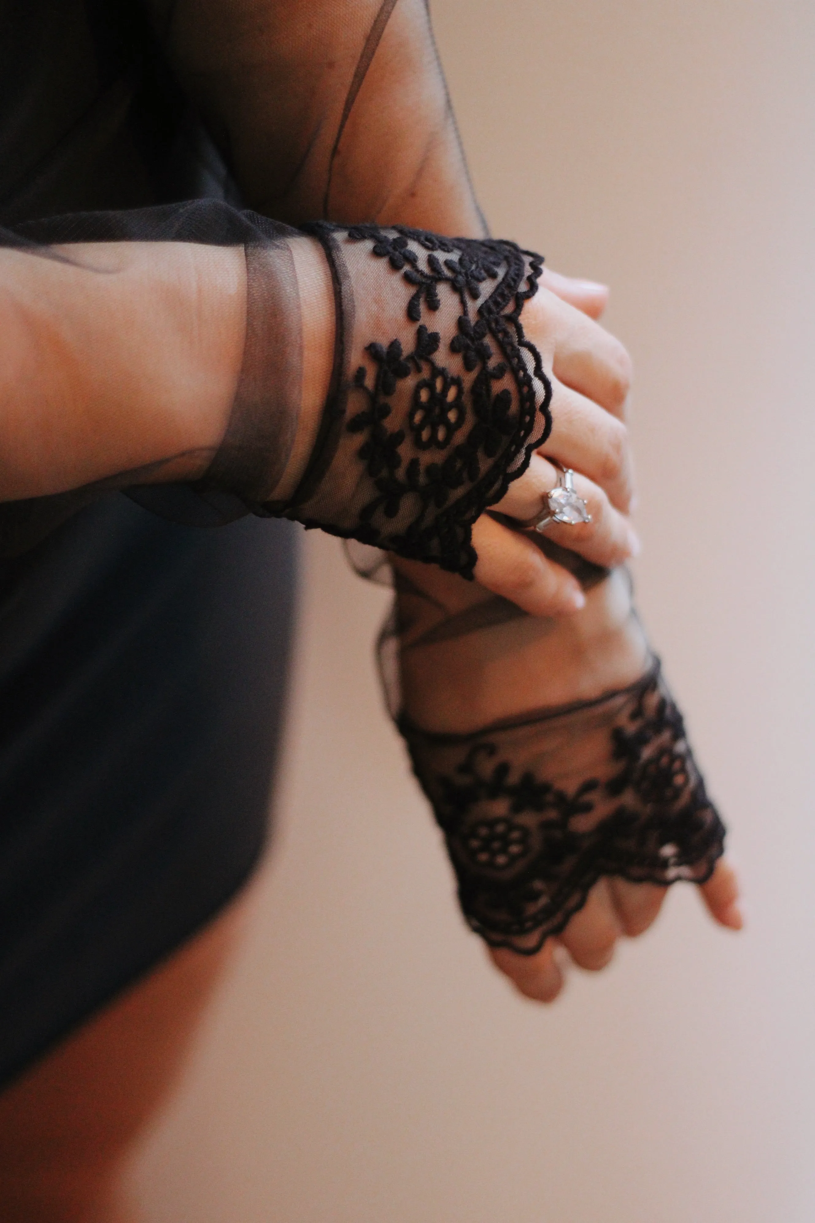 Fingerless Black Bridal Gloves