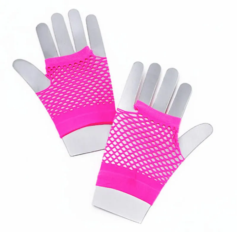 FINGERLESS FISHNET GLOVES PINK