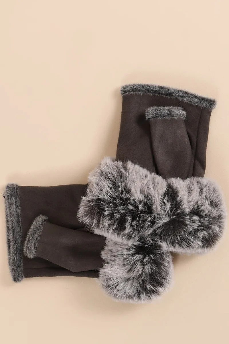 Fingerless gloves with faux fur trim Women