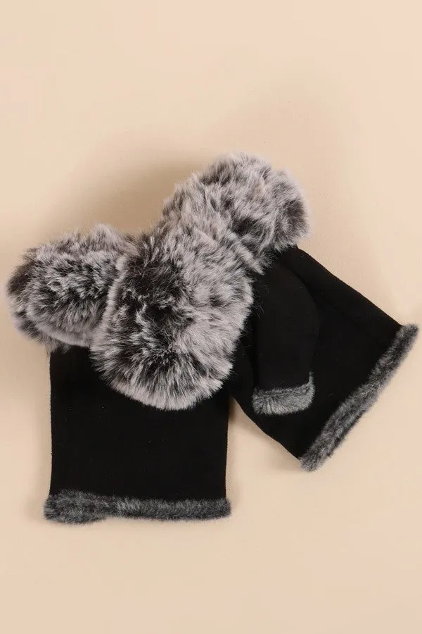 Fingerless gloves with faux fur trim Women