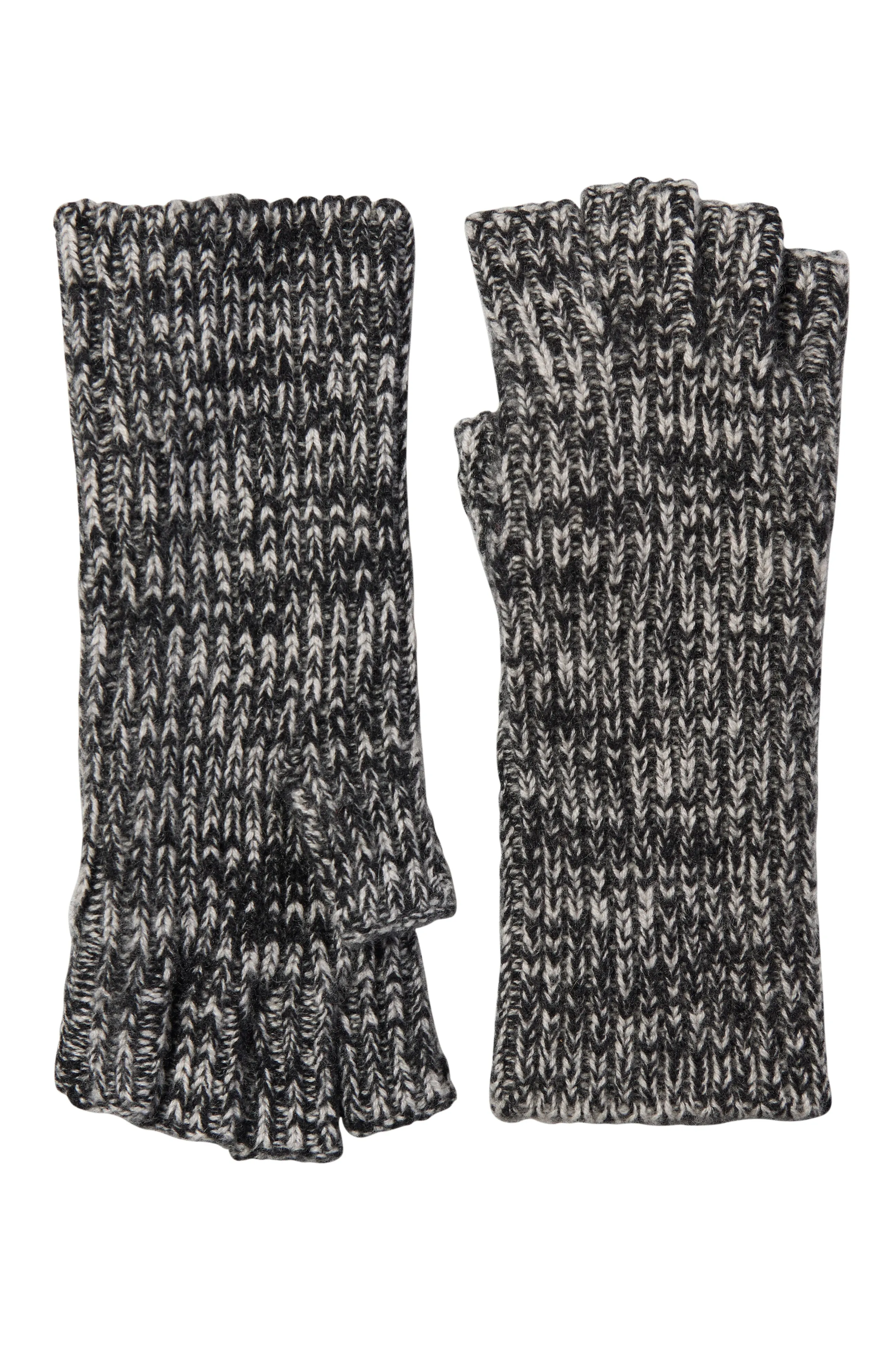 FINGERLESS RIB KNIT CASHMERE GLOVES