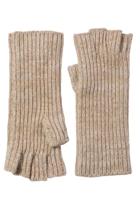 FINGERLESS RIB KNIT CASHMERE GLOVES