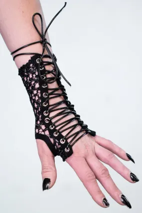 Five and Diamond Lace Corset Gloves - black/silver