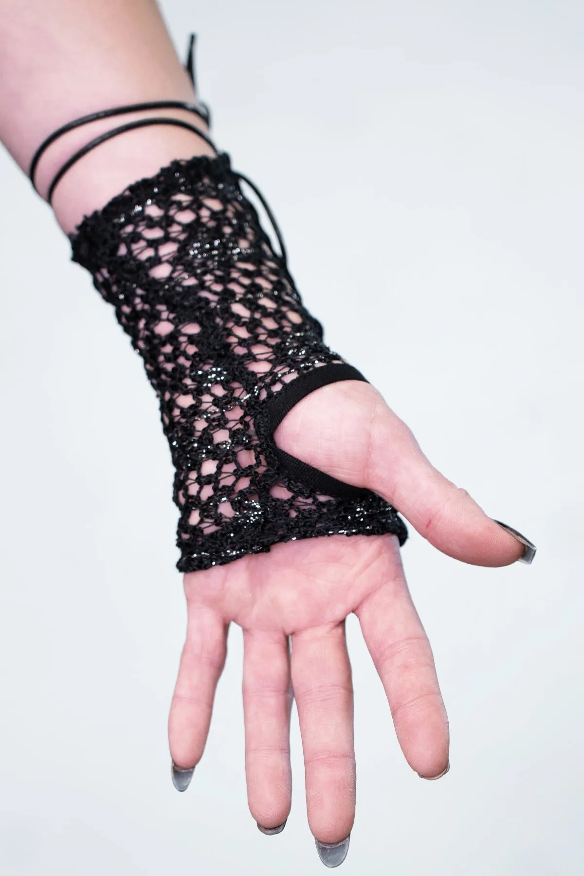 Five and Diamond Lace Corset Gloves - black/silver