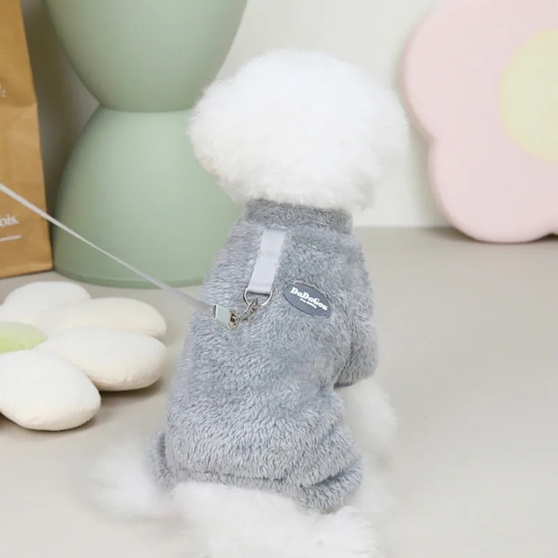 Fleece Pet Elastic Jumpsuit with Pull Ring